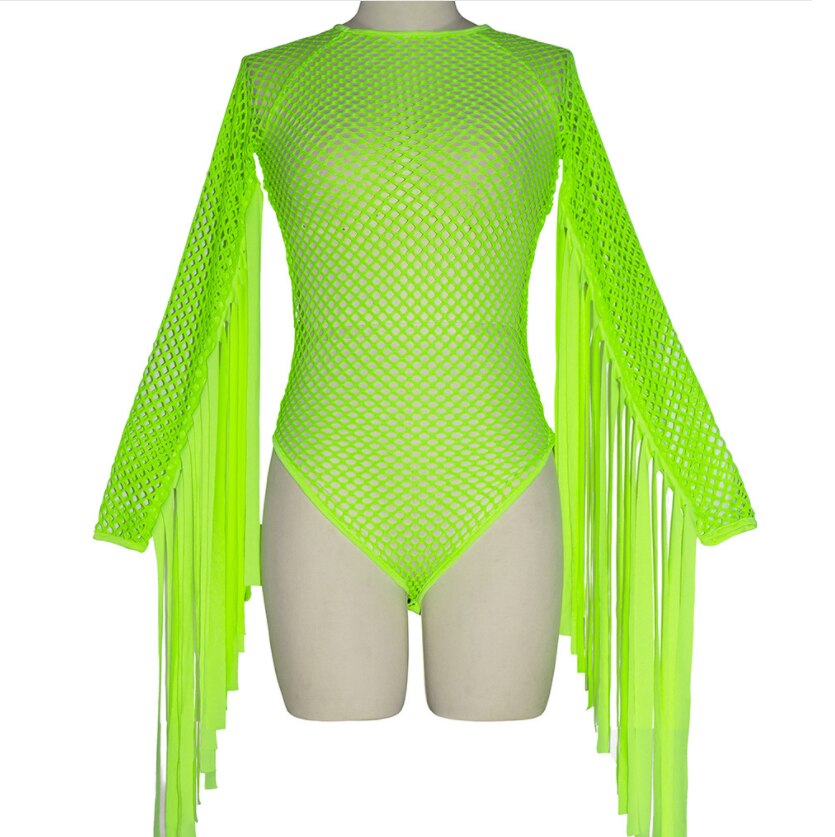 Body Dance Jaune Fluo manche franges Anong