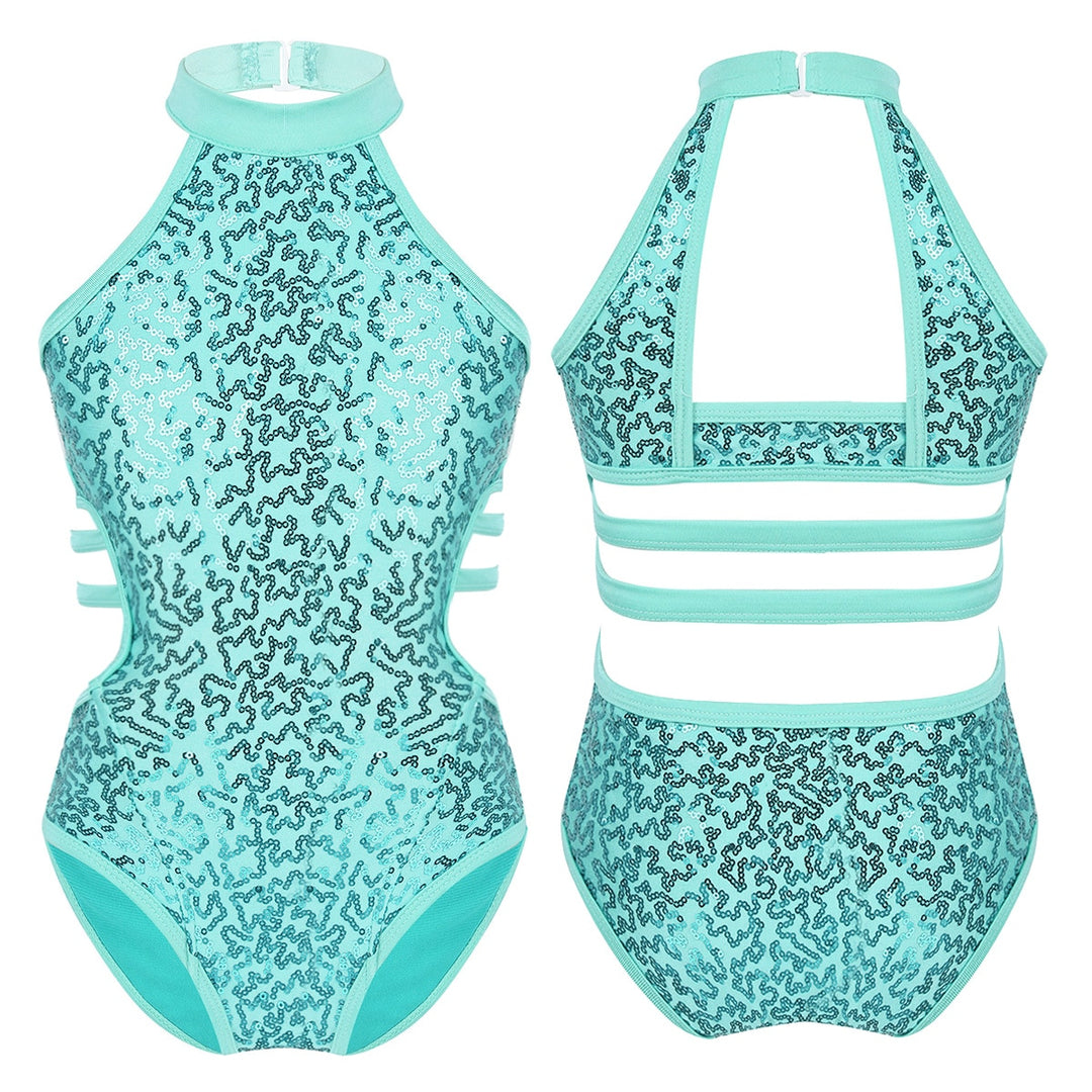 Justaucorps col officier sans manches paillettes Mahala