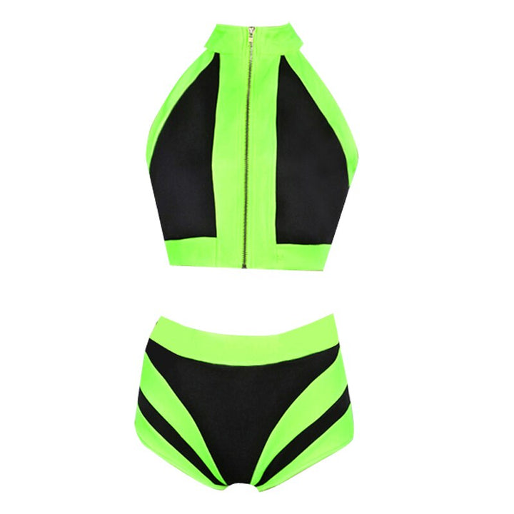 Ensemble Top + Short jaune fluo et noir