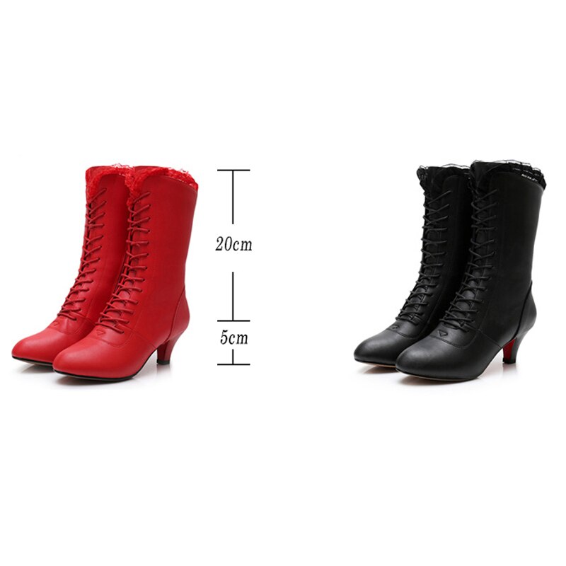 Bottines danse cuir Sandy  avec dentelle rouge Talons de 5cm