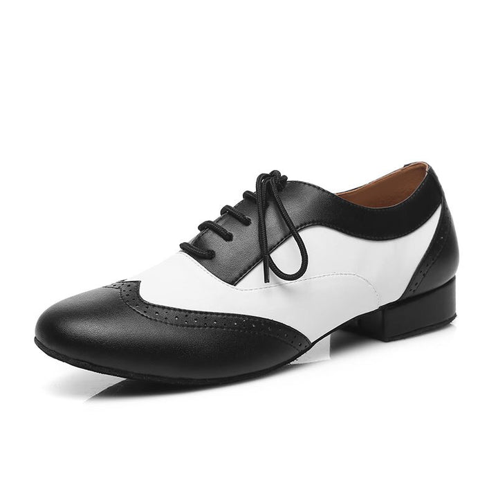 Chaussures de danse cuir noir et blanc Johnny talon de 4.5cm