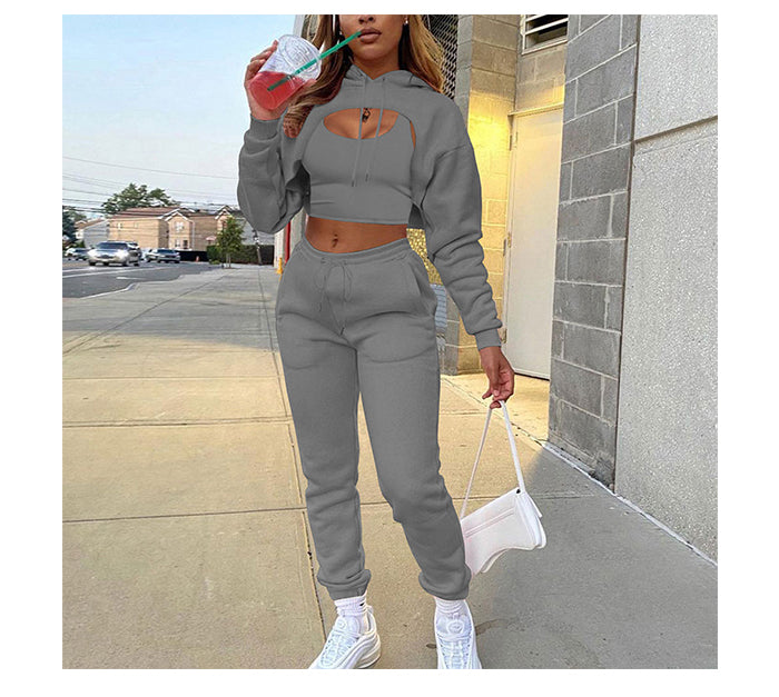 Ensemble 3 Pcs Sets Sweat Top crop et Pantalon