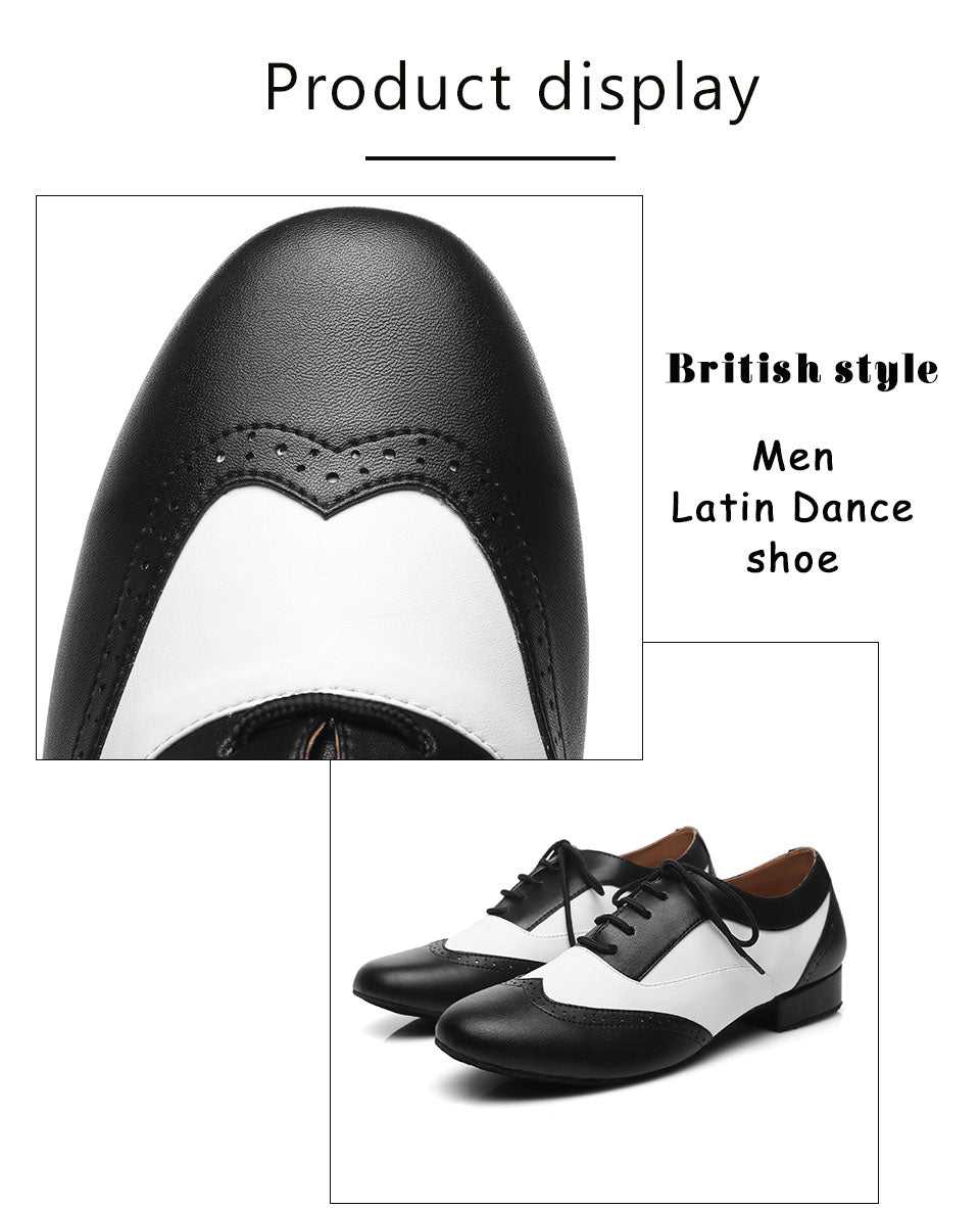 Chaussures de danse cuir noir et blanc Johnny talon de 4.5cm