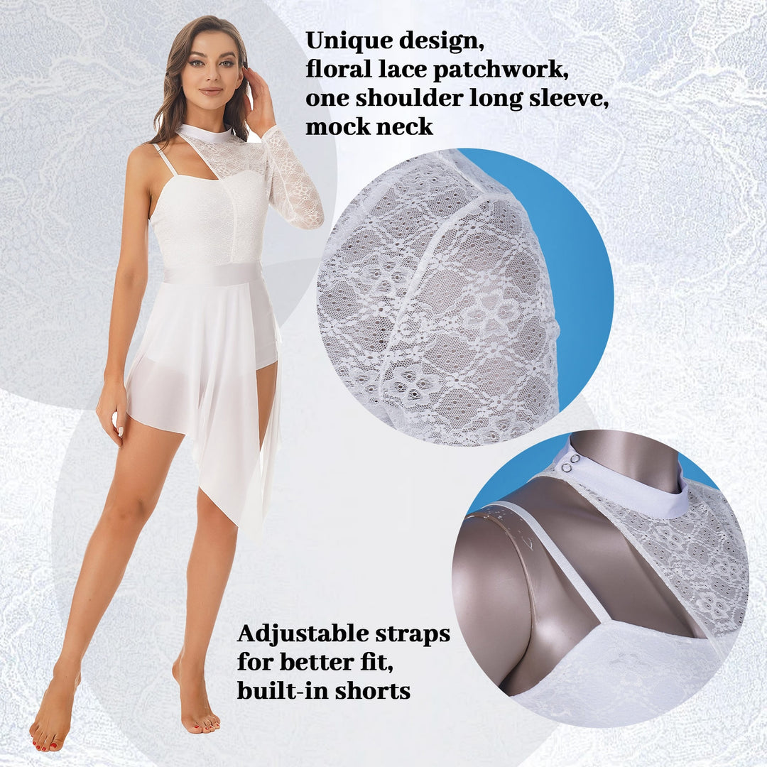 Robe justaucorps asymétrique avec une manche dentelle Cassie