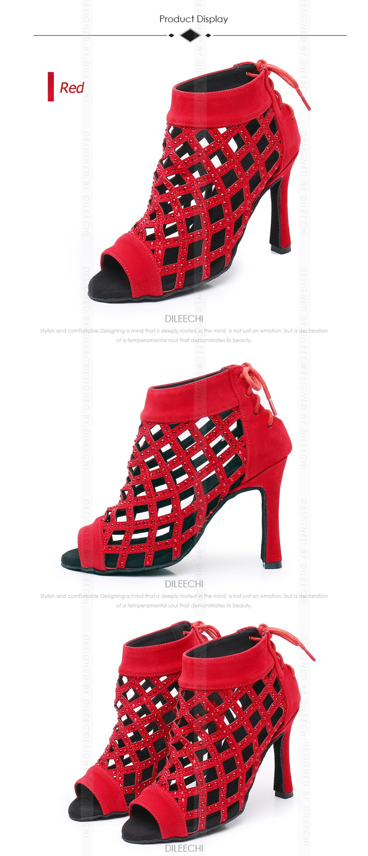 Bottines danse ajourée Noor rouge Talon 6cm T38