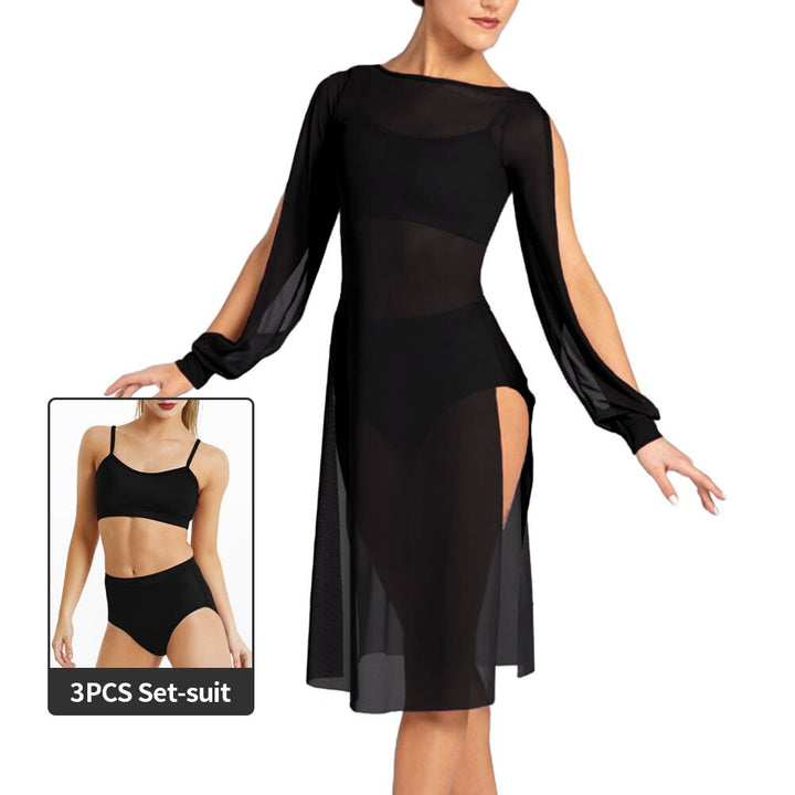 Robe fendue maille transparente avec top & shorty