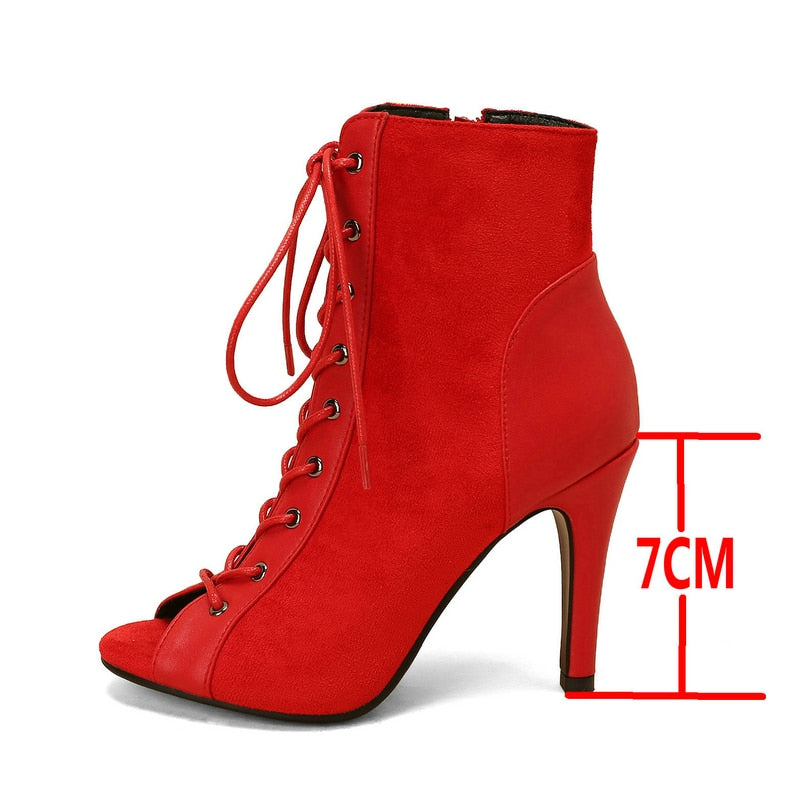 Bottines danse Marlène rouge Talons de 7 à 10cm