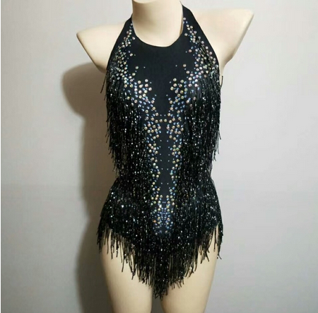 Body Strass Franges Joséphine noir et argent Taille S