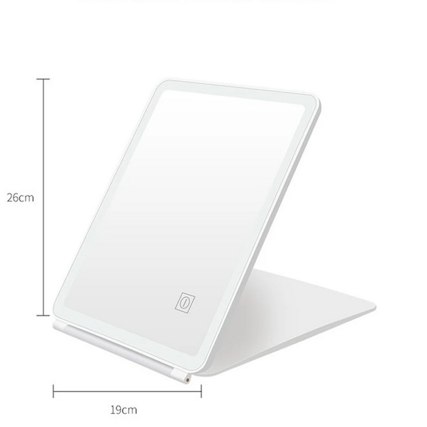Miroir de maquillage rectangle avec lumières LED pliant
