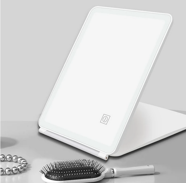 Miroir de maquillage rectangle avec lumières LED pliant
