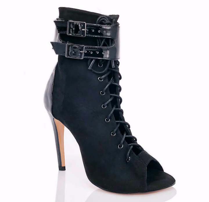 Bottines danse à lacer Laureen noir ou argent Talon de 7 à 9.5cm