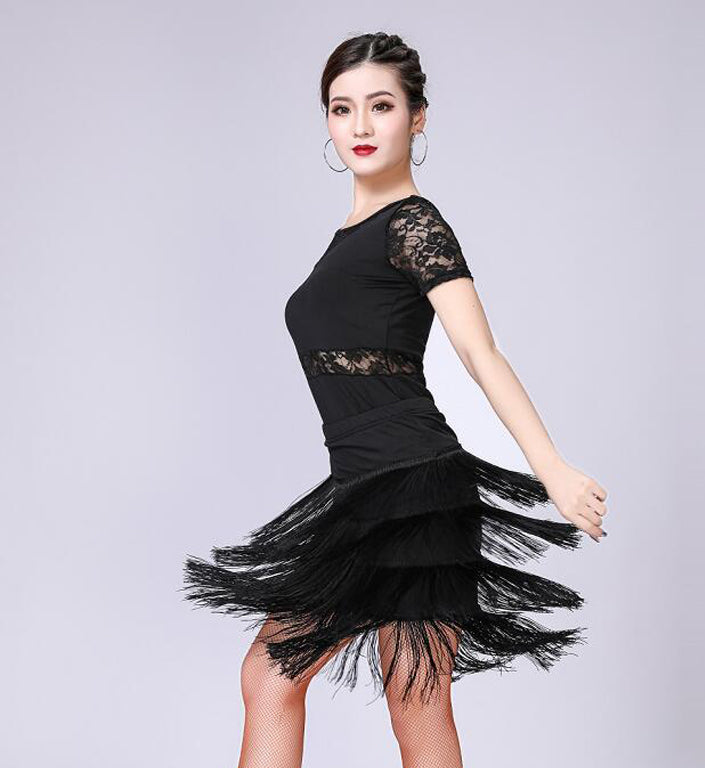 Ensemble Top manches courtes & Jupe franges danse latine