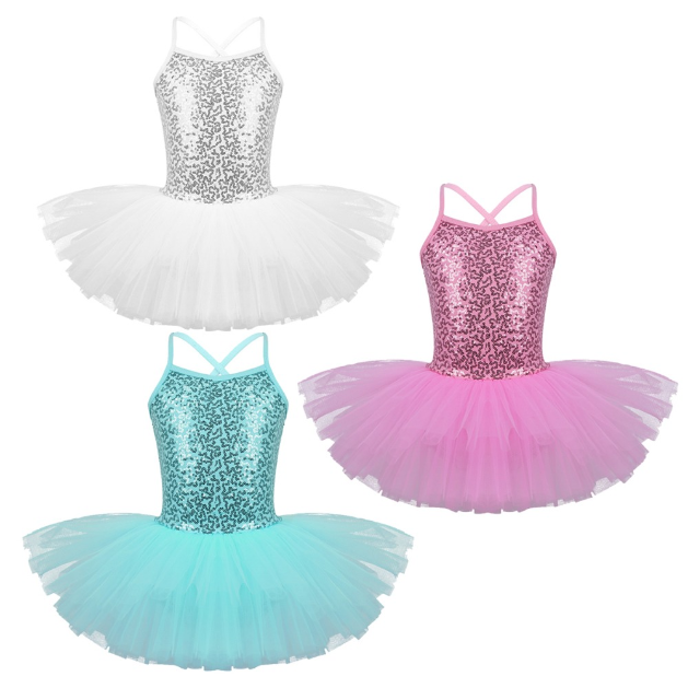 Costume Tutu Ballet à paillettes pour enfants de 2 à 8 ans 3 coloris au choix bleu/rose/blanc - Dance Store