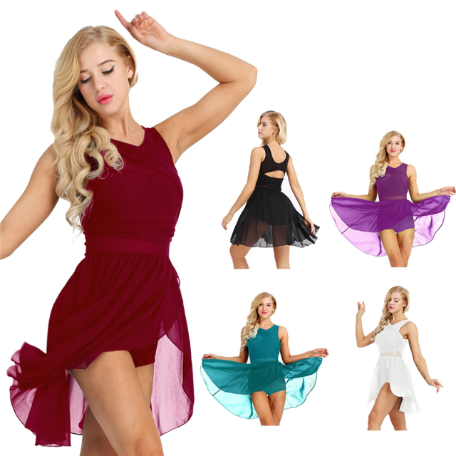Robe Justaucorps asymétrique en mousseline de soie pour adulte 5 coloris au choix - Dance Store