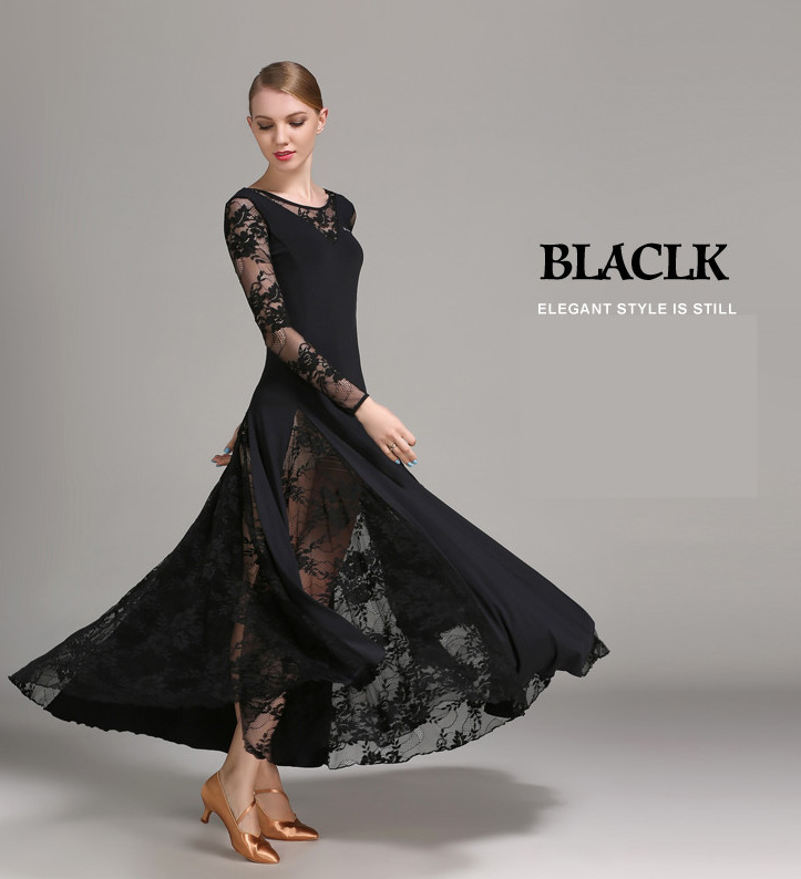 Robe longue à manches longues  - en dentelle et polyester - pour adulte - 4 couleurs disponibles: vert, rouge, bleu, noir - Dance Store