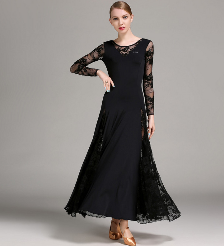 Robe longue à manches longues  - en dentelle et polyester - pour adulte - 4 couleurs disponibles: vert, rouge, bleu, noir - Dance Store