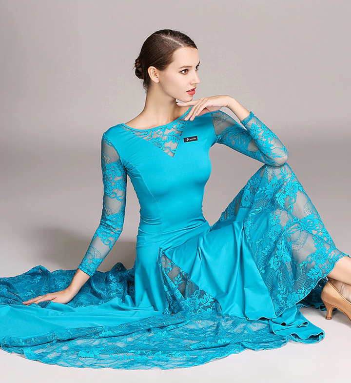 Robe longue à manches longues  - en dentelle et polyester - pour adulte - 4 couleurs disponibles: vert, rouge, bleu, noir - Dance Store