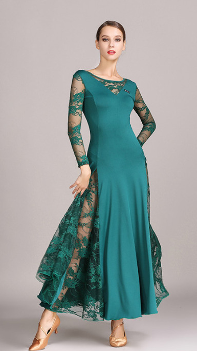 Robe longue à manches longues  - en dentelle et polyester - pour adulte - 4 couleurs disponibles: vert, rouge, bleu, noir - Dance Store