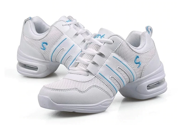 Baskets Sneakers Jazz Hip Hop Fitness pour adulte 2 coloris au choix: blanc & rose, blanc & bleu - Dance Store