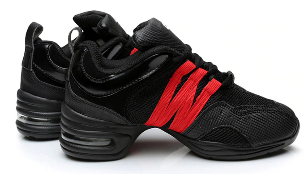 Baskets Sneakers Jazz Hip-Hop Fitness pour adulte 3 coloris au choix: tout noir, noir & rouge, noir & or - Dance Store