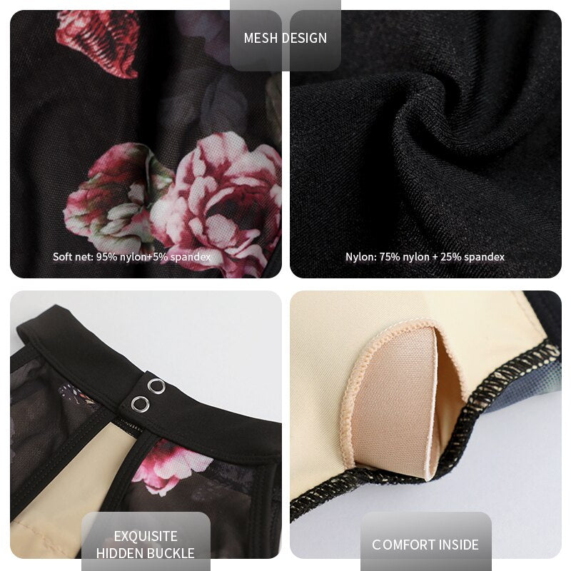 Justaucorps sans manches maille transparente florale ou unie Karla