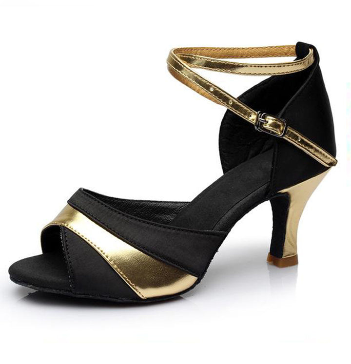 Chaussures de danse pour femme - coloris or et noir - Talons de 5cm ou 7cm