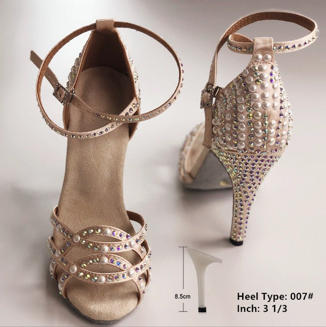 Chaussures de danse pour femme coloris chair avec strass . Talons personnalisables: de 7,5 à 10cm - Dance Store