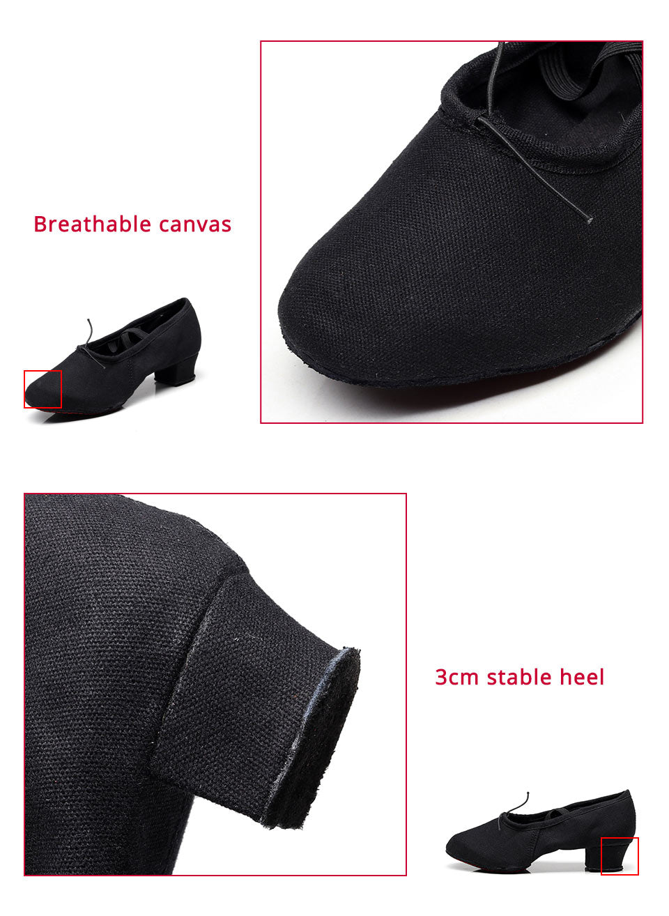 Chaussons de danse Classique demi pointes en toile à talons avec élastiques pour enfants & adultes - Hauteur de talons 4 cm - 5 coloris au choix: - Dance Store