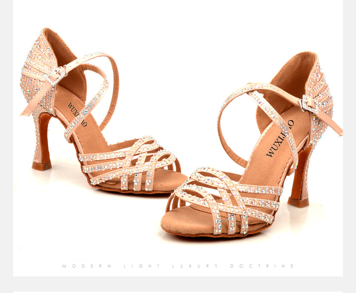 Chaussures de danse pour femme coloris chair strass - Talons 6 à 10cm