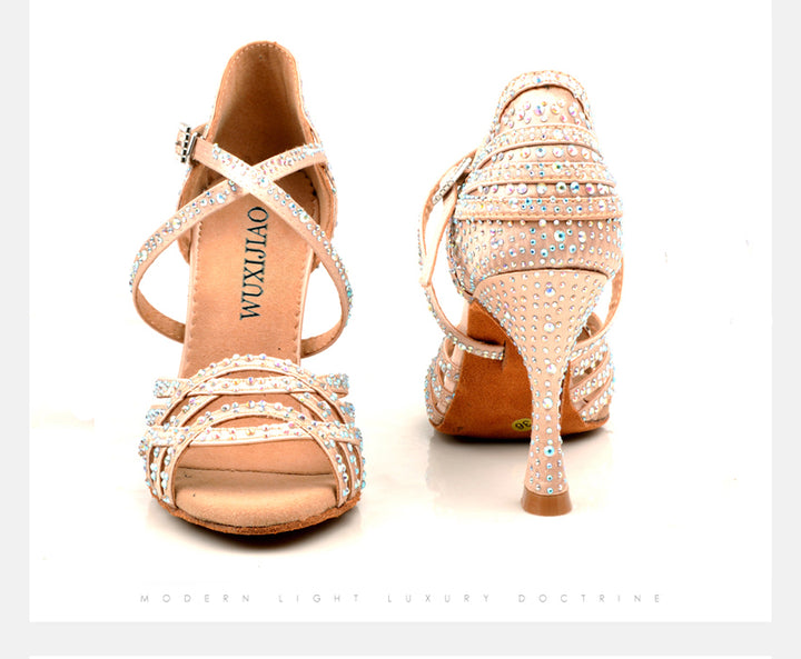 Chaussures de danse pour femme coloris chair strass - Talons 6 à 10cm