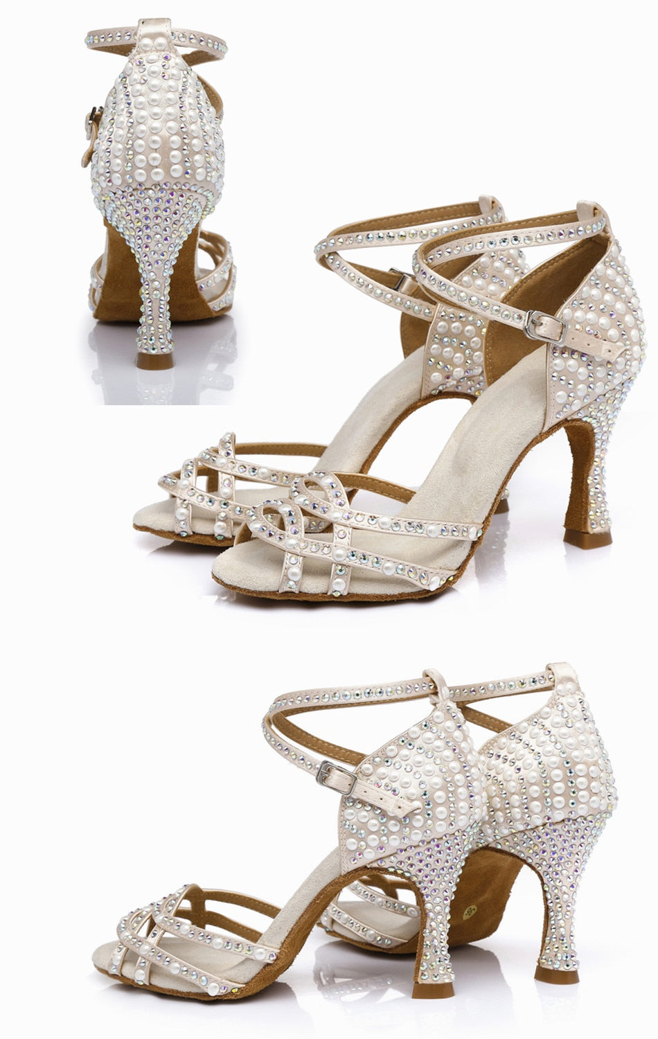 Chaussures de danse pour femme coloris chair avec strass . Talons personnalisables: de 7,5 à 10cm - Dance Store