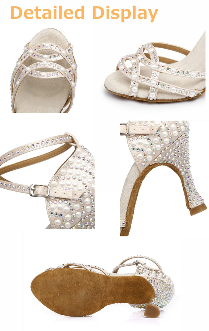 Chaussures de danse pour femme coloris chair avec strass . Talons personnalisables: de 7,5 à 10cm - Dance Store