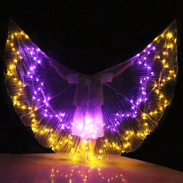 Ailes d'Isis avec lumières LED - Plusieurs modèles : LED unies ou multicolores - Danse Oriental Belly Dance Costume - vendues avec bâtons - pour adulte - 14 coloris au choix - Dance Store
