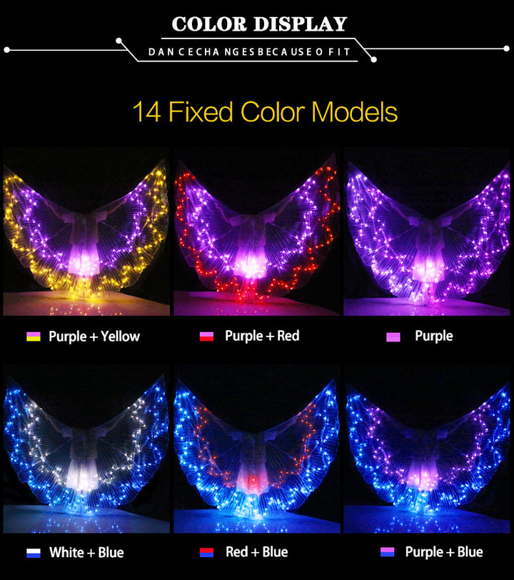 Ailes d'Isis avec lumières LED - Plusieurs modèles : LED unies ou multicolores - Danse Oriental Belly Dance Costume - vendues avec bâtons - pour adulte - 14 coloris au choix - Dance Store