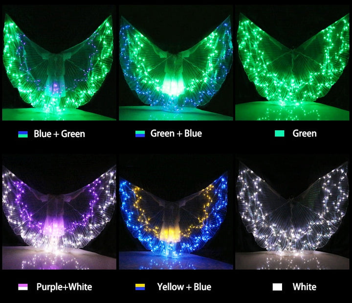 Ailes d'Isis avec lumières LED - Plusieurs modèles : LED unies ou multicolores - Danse Oriental Belly Dance Costume - vendues avec bâtons - pour adulte - 14 coloris au choix - Dance Store