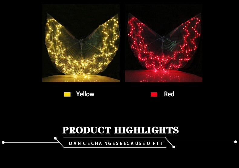 Ailes d'Isis avec lumières LED - Plusieurs modèles : LED unies ou multicolores - Danse Oriental Belly Dance Costume - vendues avec bâtons - pour adulte - 14 coloris au choix - Dance Store