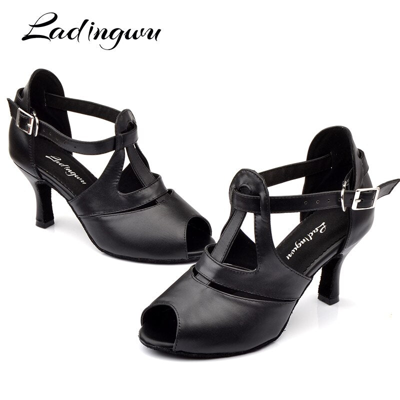 Chaussures de danse en cuir pour femme -  coloris: noir - Talons personnalisables plusieurs hauteurs disponibles: de 6 à 9 cm - Dance Store