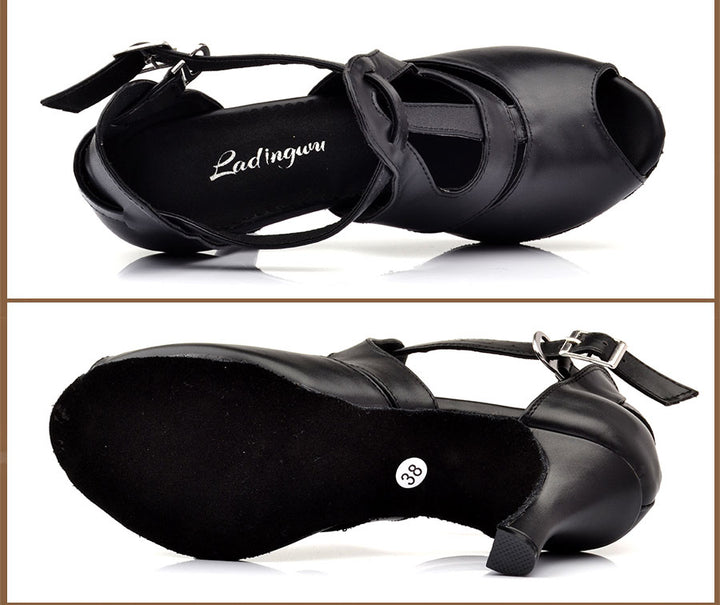 Chaussures de danse en cuir pour femme -  coloris: noir - Talons personnalisables plusieurs hauteurs disponibles: de 6 à 9 cm - Dance Store