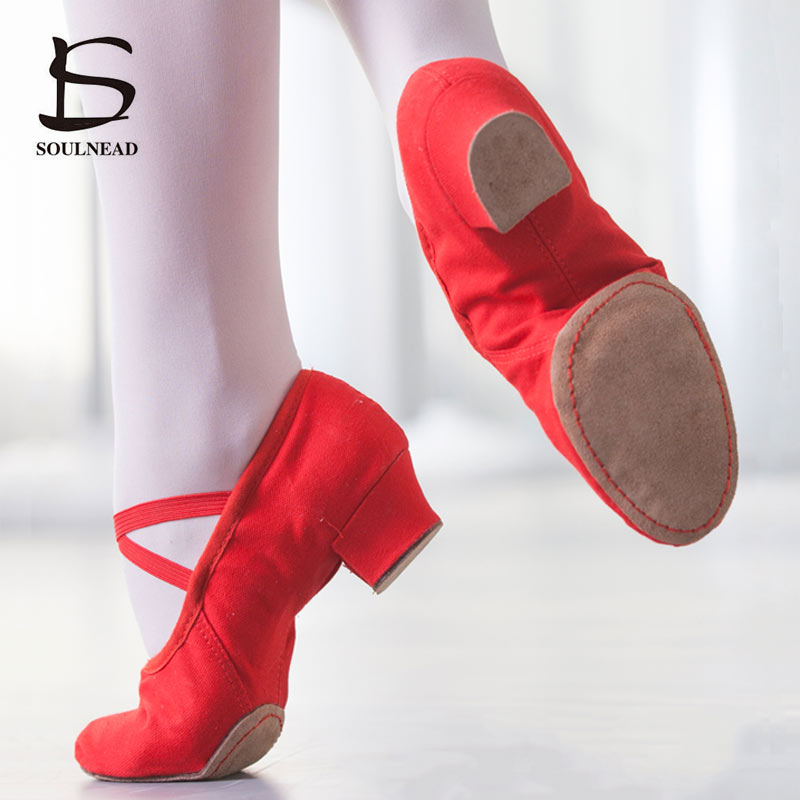 Chaussons de danse Classique demi pointes en toile à talons avec élastiques pour enfants & adultes - Hauteur de talons 4 cm - 5 coloris au choix: - Dance Store