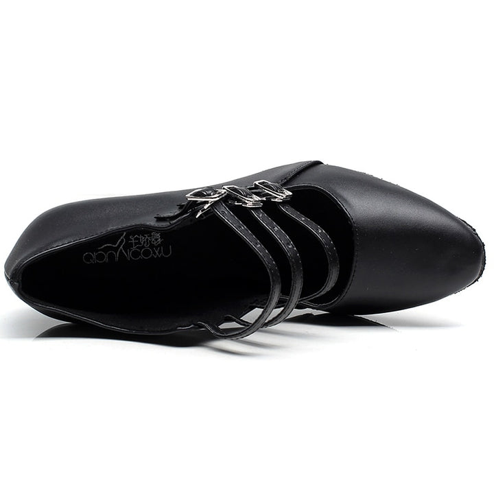 Chaussures de danse en cuir pour femme - coloris: noir - Talons personnalisables plusieurs hauteurs disponibles: de 5cm à 8.3cm - Dance Store