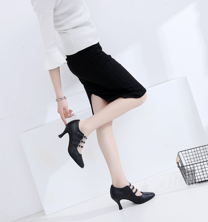 Chaussures de danse en cuir pour femme - coloris: noir - Talons personnalisables plusieurs hauteurs disponibles: de 5cm à 8.3cm - Dance Store