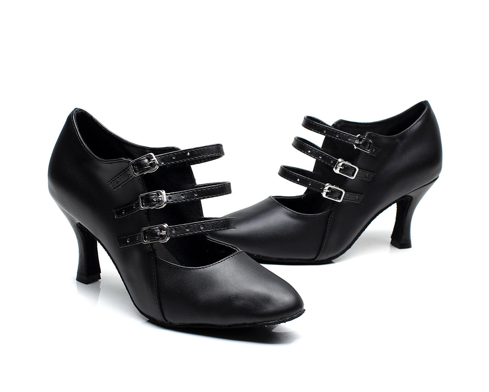Chaussures de danse en cuir pour femme - coloris: noir - Talons personnalisables plusieurs hauteurs disponibles: de 5cm à 8.3cm - Dance Store