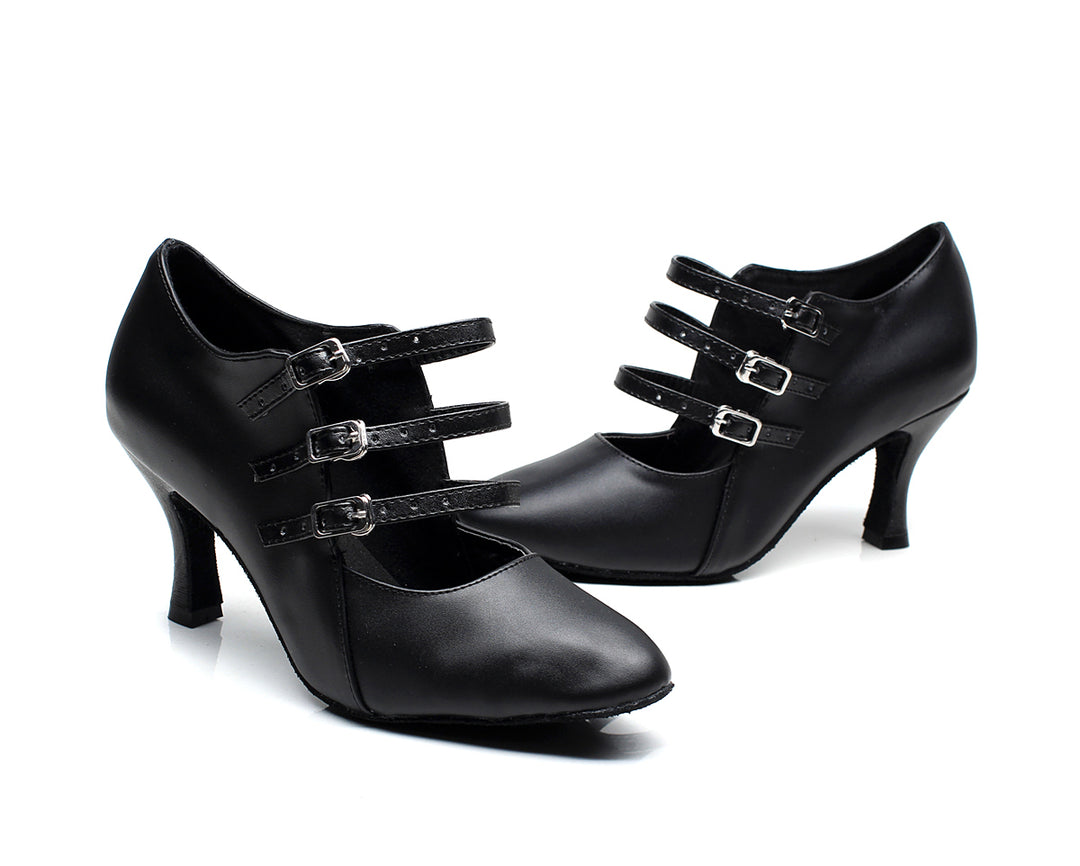Chaussures de danse en cuir pour femme - coloris: noir - Talons personnalisables plusieurs hauteurs disponibles: de 5cm à 8.3cm - Dance Store