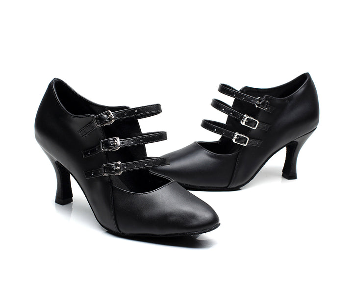 Chaussures de danse en cuir pour femme - coloris: noir - Talons personnalisables plusieurs hauteurs disponibles: de 5cm à 8.3cm - Dance Store