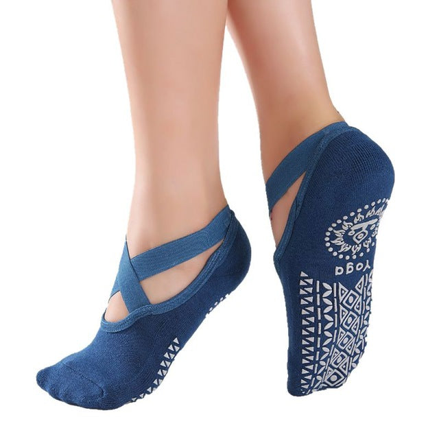 1 Paire Socquettes Chaussons anti-dérapants en coton spécial Yoga & Danse - avec élastiques et motifs fantaisie sous la chaussette - pour adulte 4 coloris au choix - Dance Store