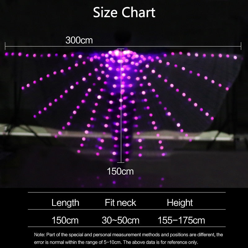 Ailes d'Isis avec lumières LED - Danse Oriental Belly Dance Costume - vendues avec bâtons - pour adulte - 6 coloris au choix - Dance Store