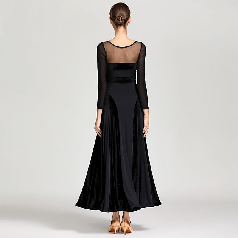 Robe longue à manches longues en mousseline - haut avec transparence en mesh - pour adulte - 3 couleurs disponibles: vert, rouge, noir - Dance Store