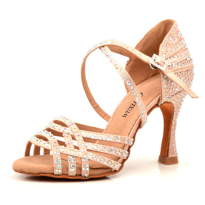 Chaussures de danse pour femme coloris chair strass - Talons 6 à 10cm