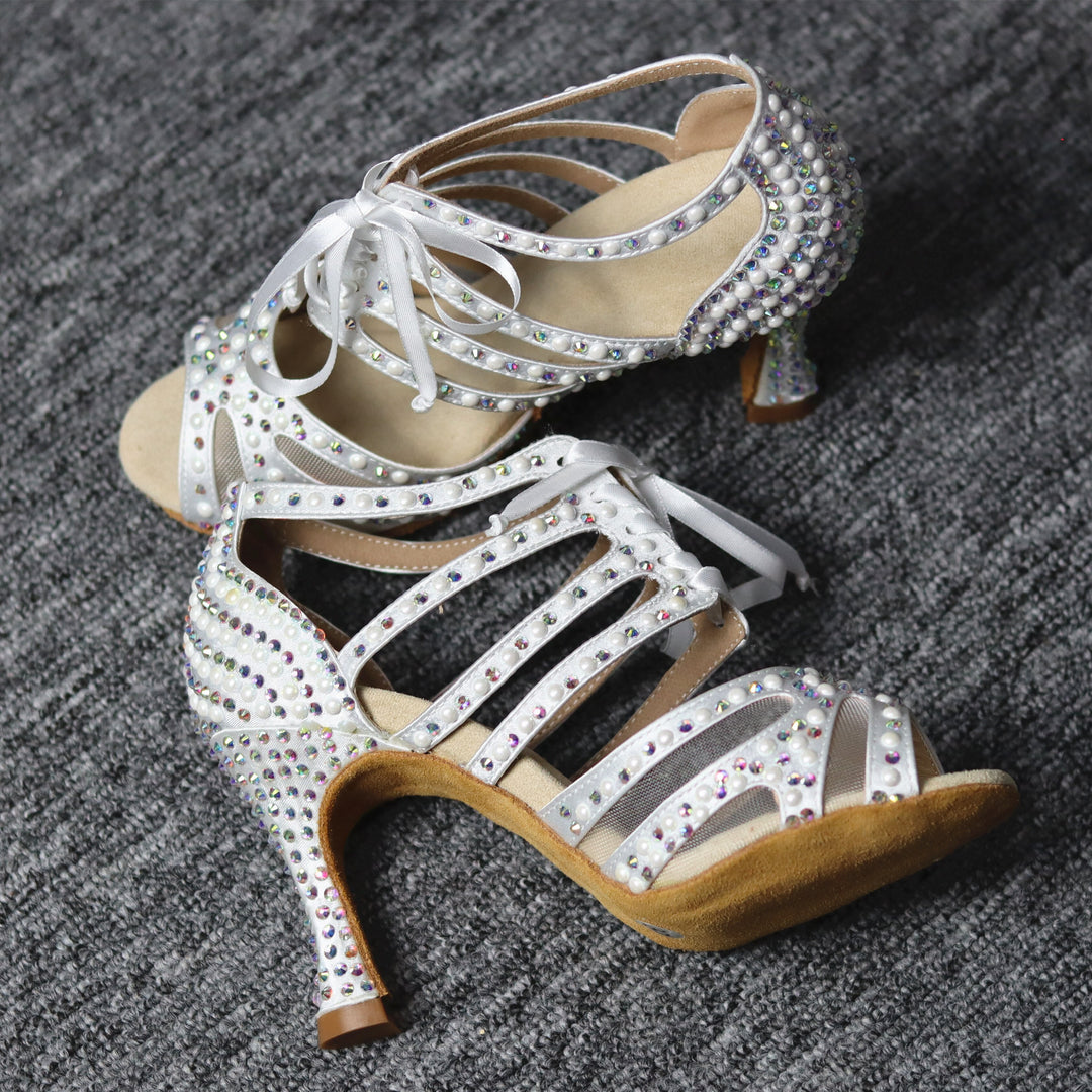 Chaussures de danse strass - Talons de 6 à 10cm couleur blanc