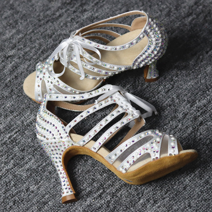 Chaussures de danse strass - Talons de 6 à 10cm couleur blanc